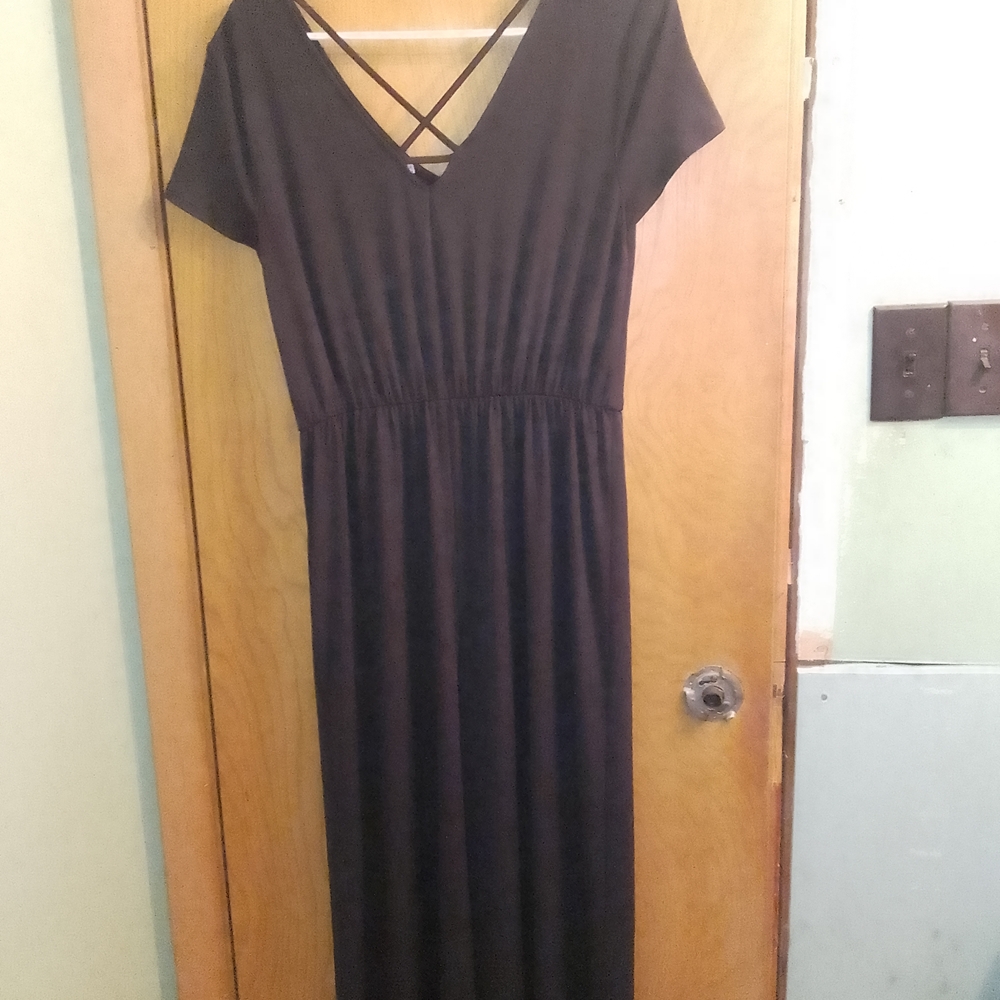 Classic Black V-Neck Maurices Jumpsuit/Romper with Strappy Back Stretchy Waist